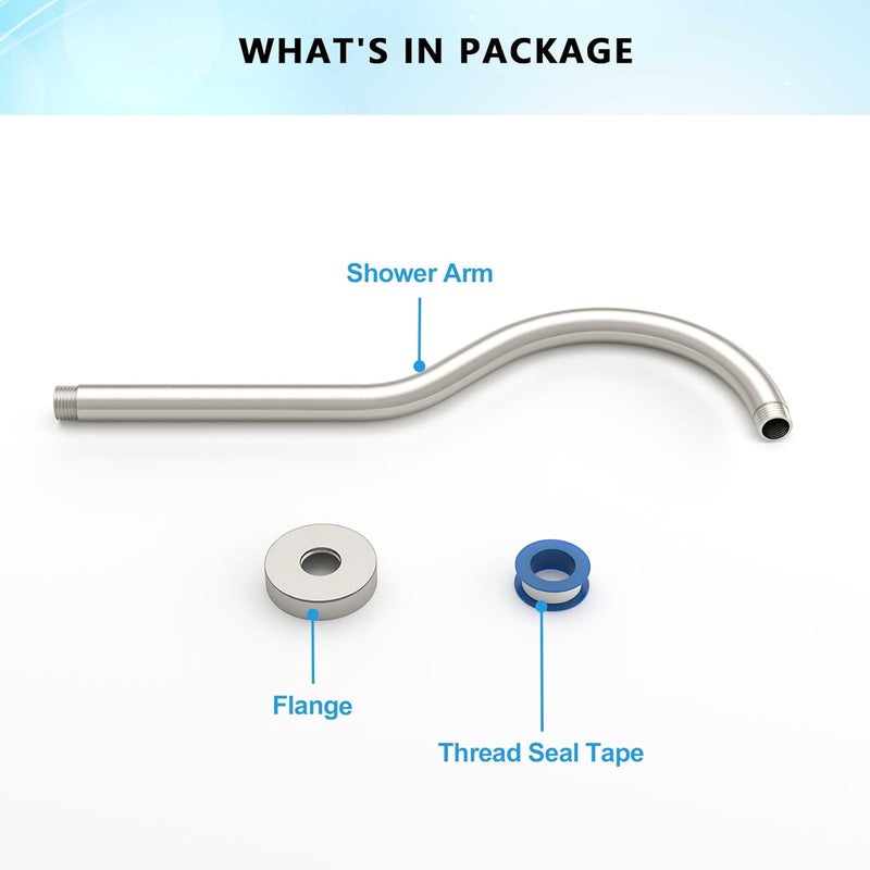 Lordear Shower Extension Arm Solid Brushed Nickel T304 Stainless Steel 17 Inch Extension Shower Arm with Flange Shower Head Pipe For Rain Shower Heads - Image 5